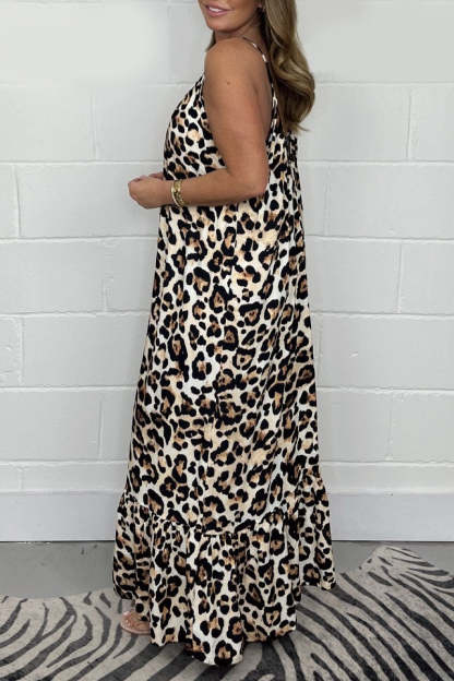Leopard Print Spaghetti Strap Maxi Dress