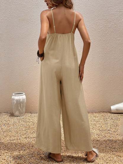 Women Slant Pocket Suspender Jumpsuit