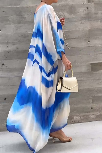 Elegant chiffon striped gradient dress