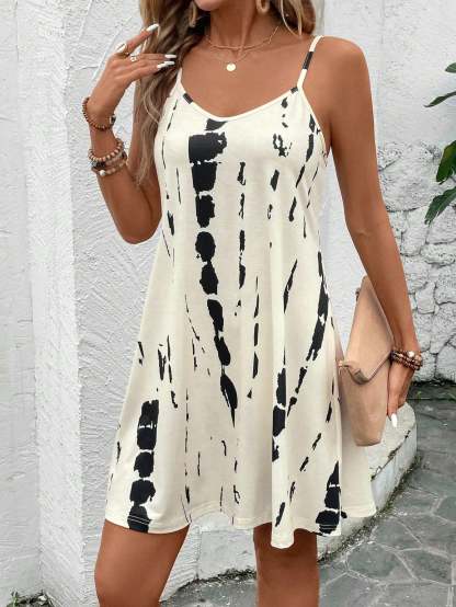 Women Suspender Print Dress