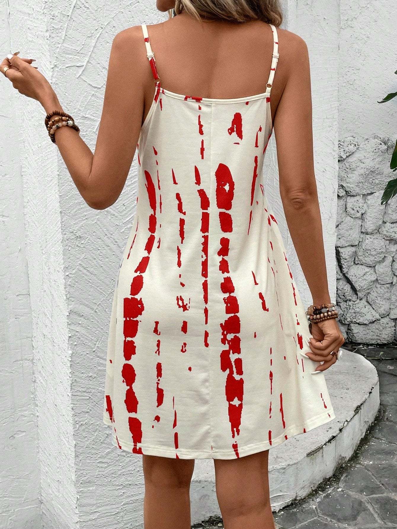 Women Suspender Print Dress