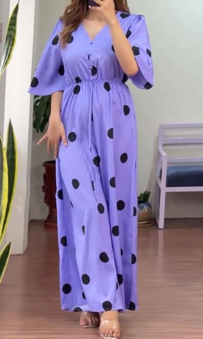 Casual And Comfortable V-Neck Polka Dot Jumpsuit