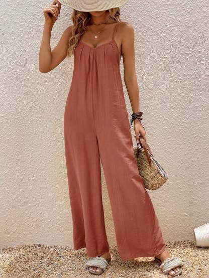 Women Slant Pocket Suspender Jumpsuit