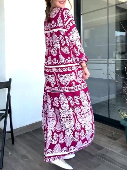 v-neck everyday roman style pattern print dress