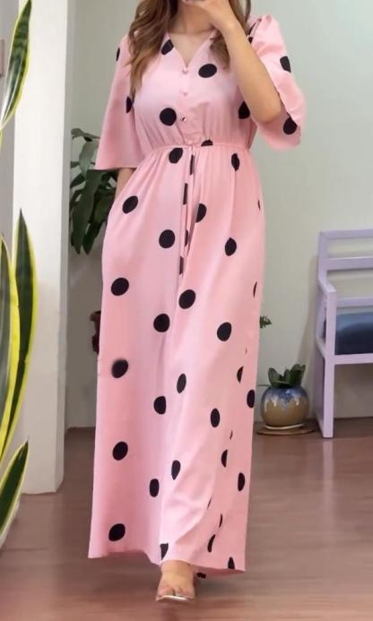 Casual And Comfortable V-Neck Polka Dot Jumpsuit