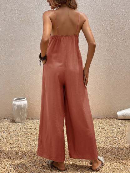 Women Slant Pocket Suspender Jumpsuit