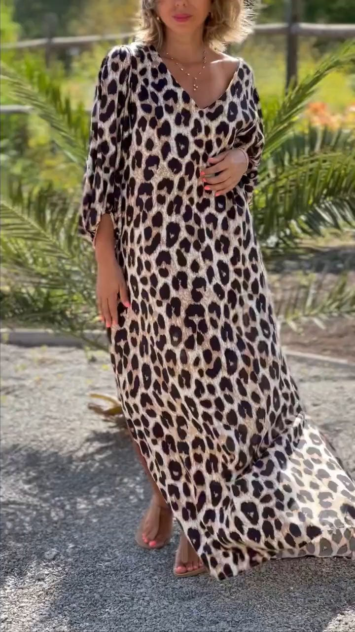 V-neck Print Leopard Print Dress