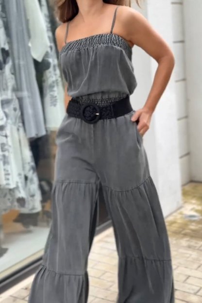 Women's imitation denim strappy chest-wrapped loose jumpsuit