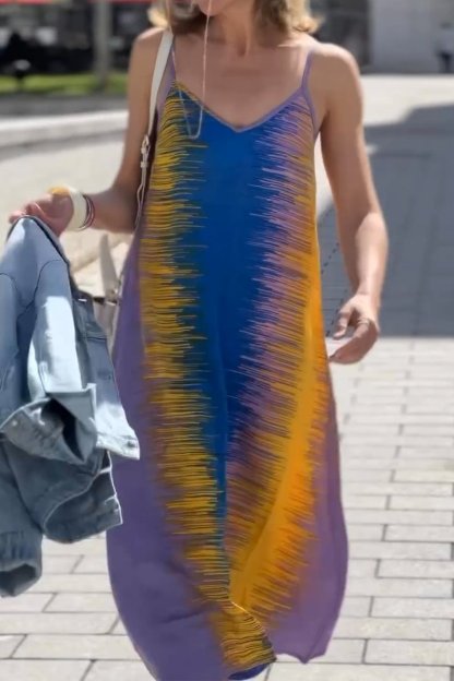 Colorful V-neck suspender dress