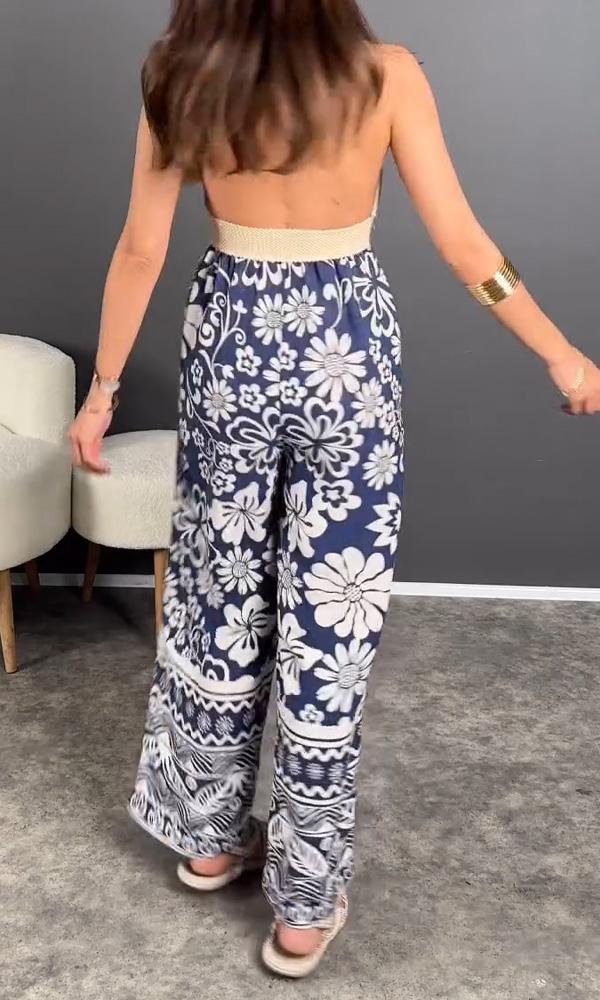 Casual And Comfortable V-Neck Printed Jumpsuit