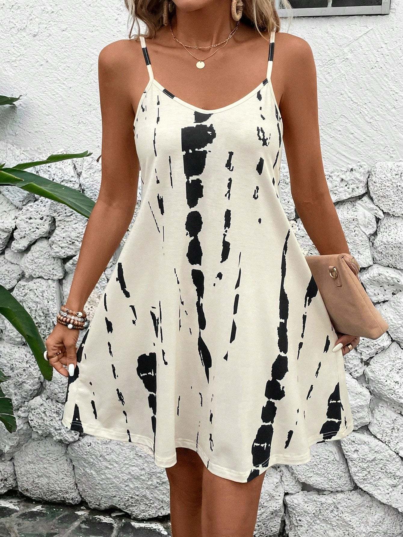 Women Suspender Print Dress