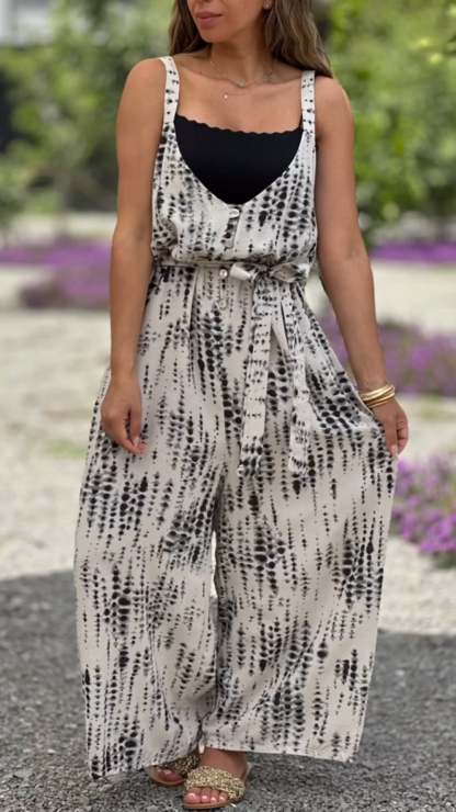 V-neck Strappy Printed Jumpsuit