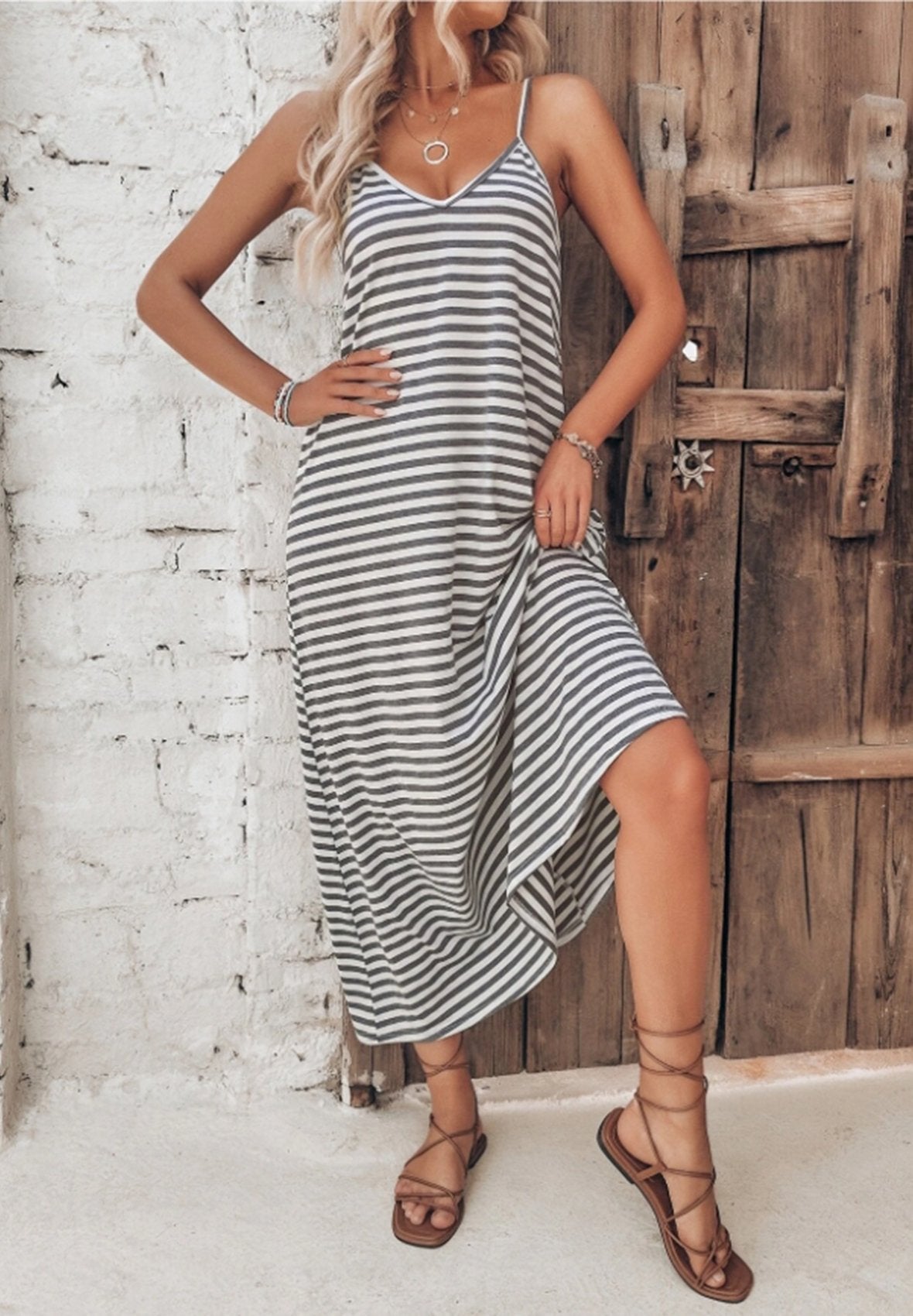 Women Striped Printed Slip Dress