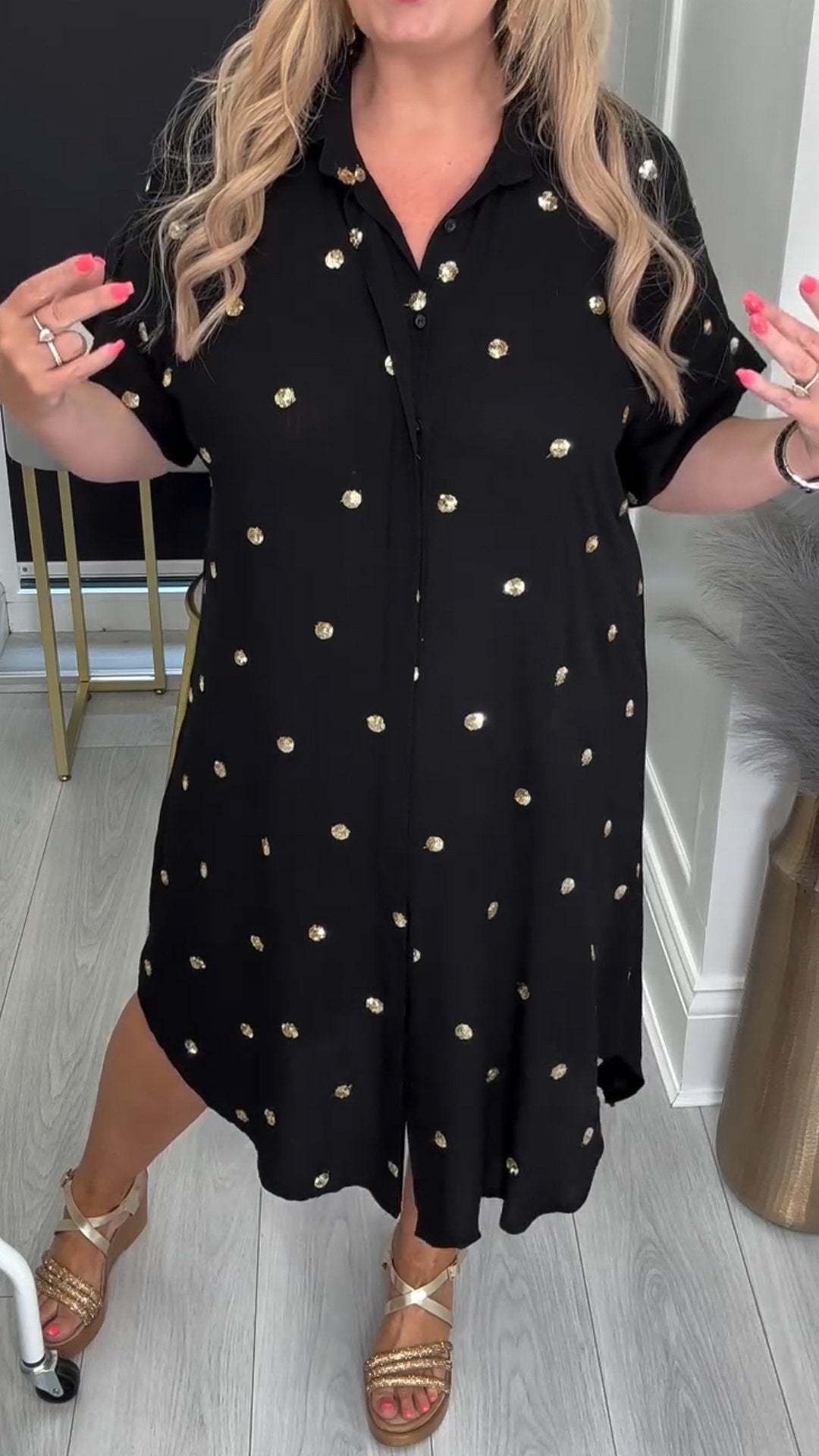 Women's Lapel Short Sleeve Polka Dot Print Dress