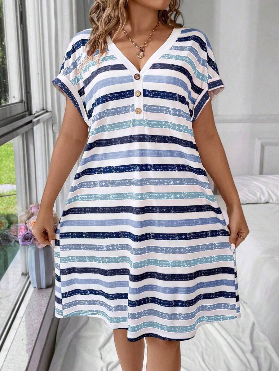 Women's V-neck Striped Dress