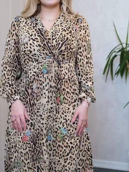 Plus size women's clothing-comfortable leopard print dress