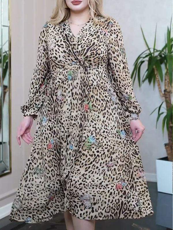 Plus size women's clothing-comfortable leopard print dress