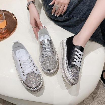 Casual Diamond setting Lace Up Flat shoes