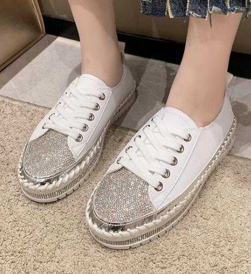 Casual Diamond setting Lace Up Flat shoes