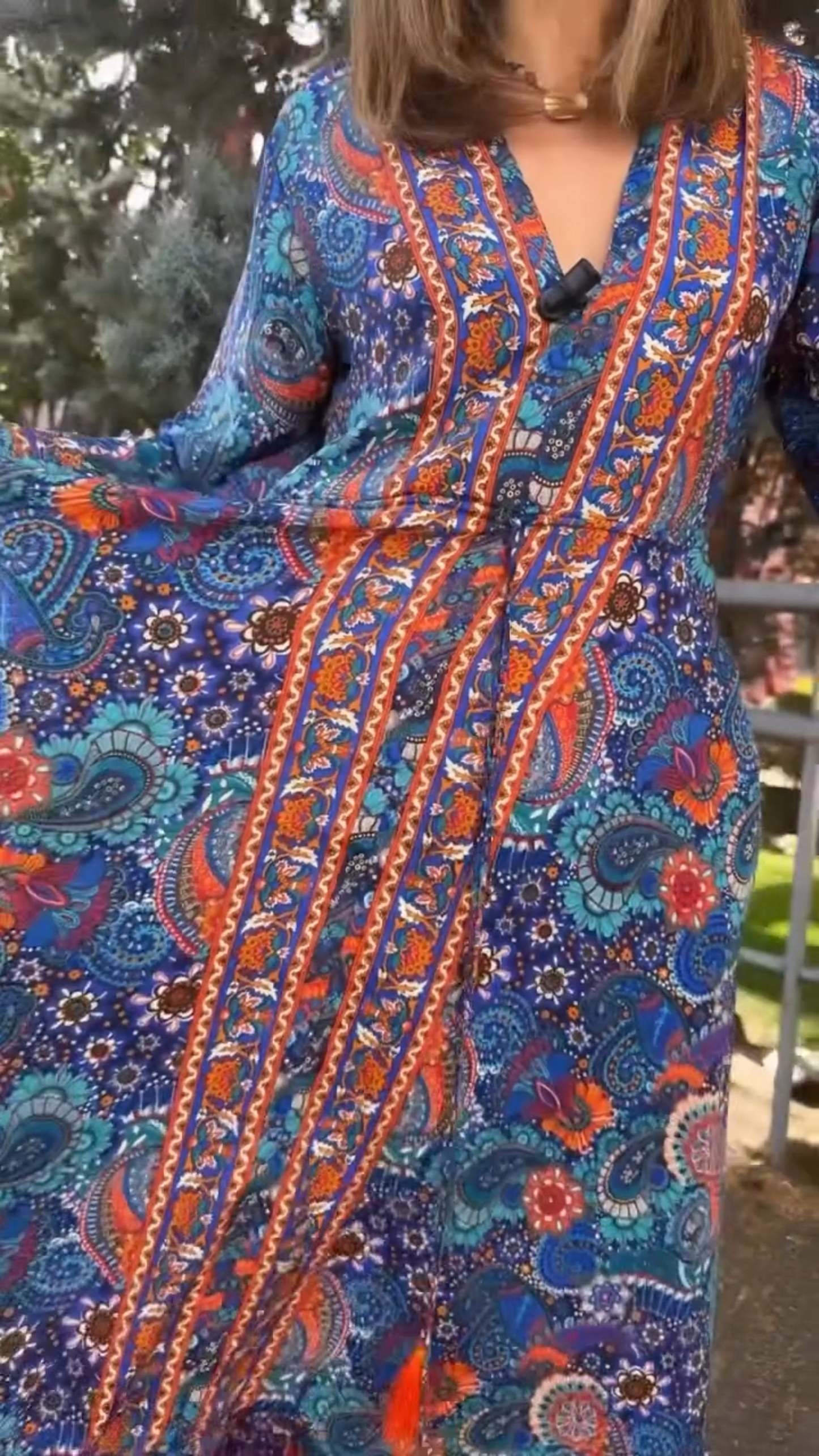 Floral V-neck Long-sleeved Dress