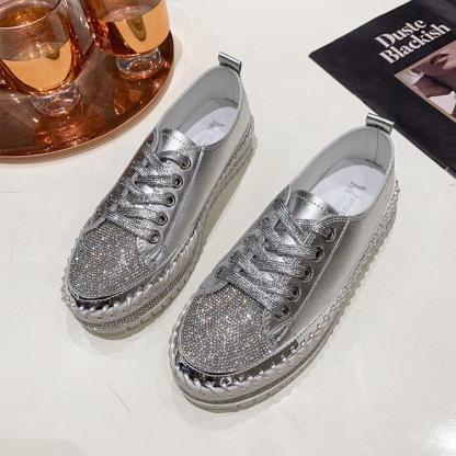 Casual Diamond setting Lace Up Flat shoes