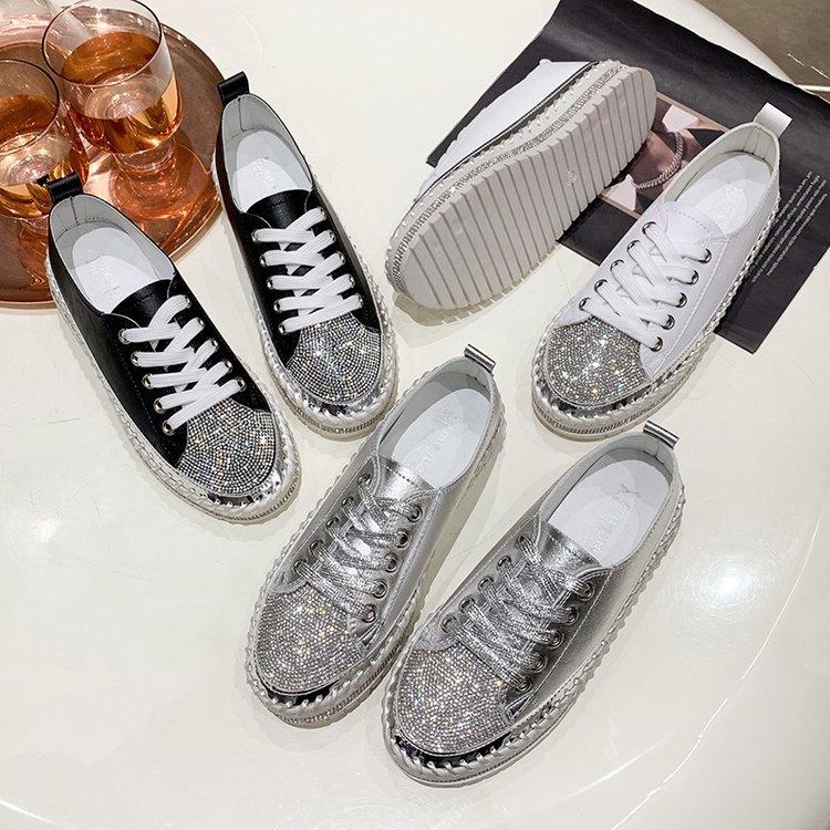 Casual Diamond setting Lace Up Flat shoes