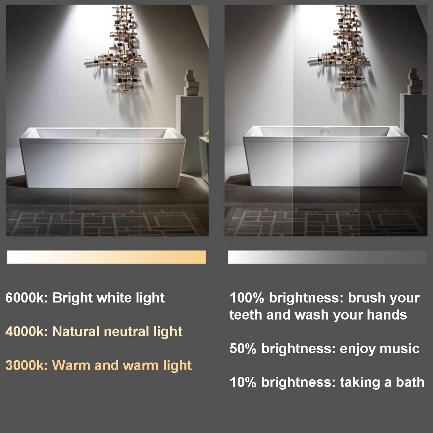 Smart Mirror Bathroom Rectangle Mirror, LED Bathroom Mirror with Backlit, 3 Colors and Dimmable Light, Vanity Mirror for Entryway, Living Room, Bedroom