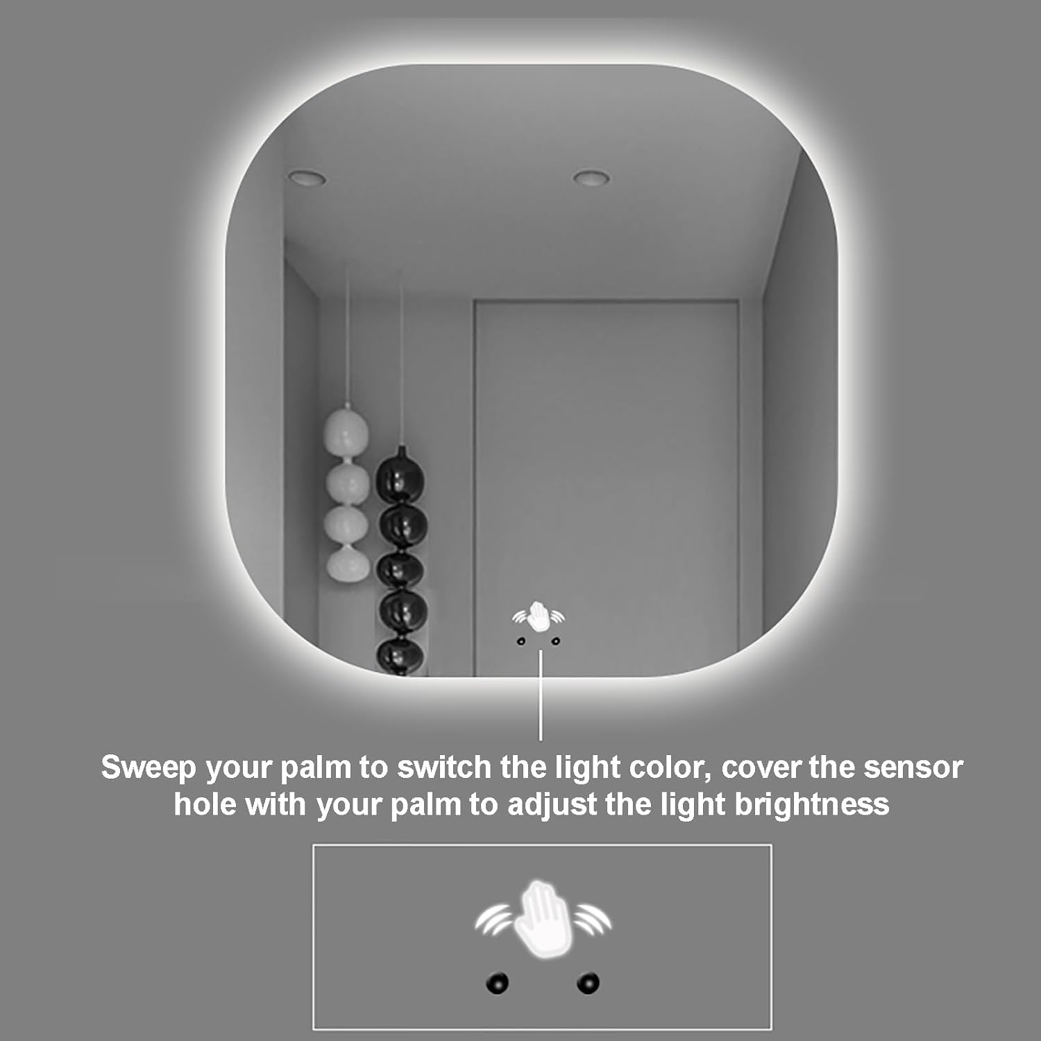 Smart Mirror Bathroom Rectangle Mirror, LED Bathroom Mirror with Backlit, 3 Colors and Dimmable Light, Vanity Mirror for Entryway, Living Room, Bedroom