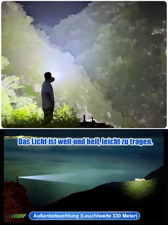 【Doppellichtquelle Superhell Fernstrahler】Weißer Laser Zoom Taschenlampe