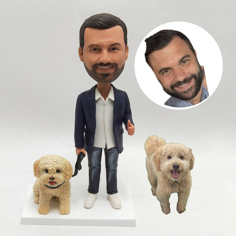 Fully Customizable Personalized Bobbleheads With Dog For Father, Custom Bobbleheads Male | thepodmall
