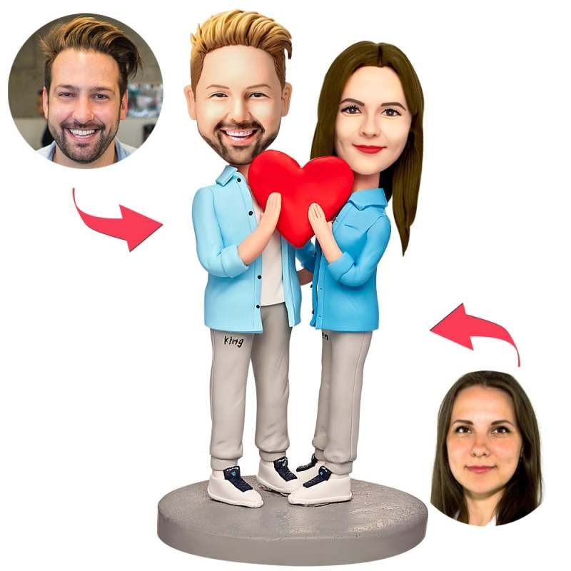Outfit Love Heart Couple Bobbleheads For Couple, Custom Bobbleheads Wedding | thepodmall
