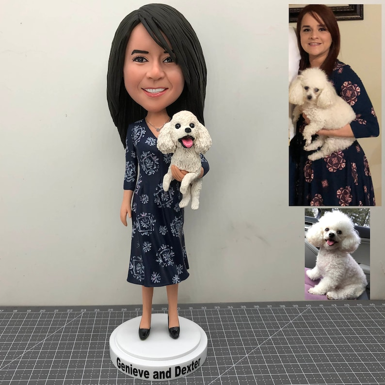 Fully Customizable Personalized Female Bobbleheads With Dog, Custom Bobbleheads Pet | thepodmall