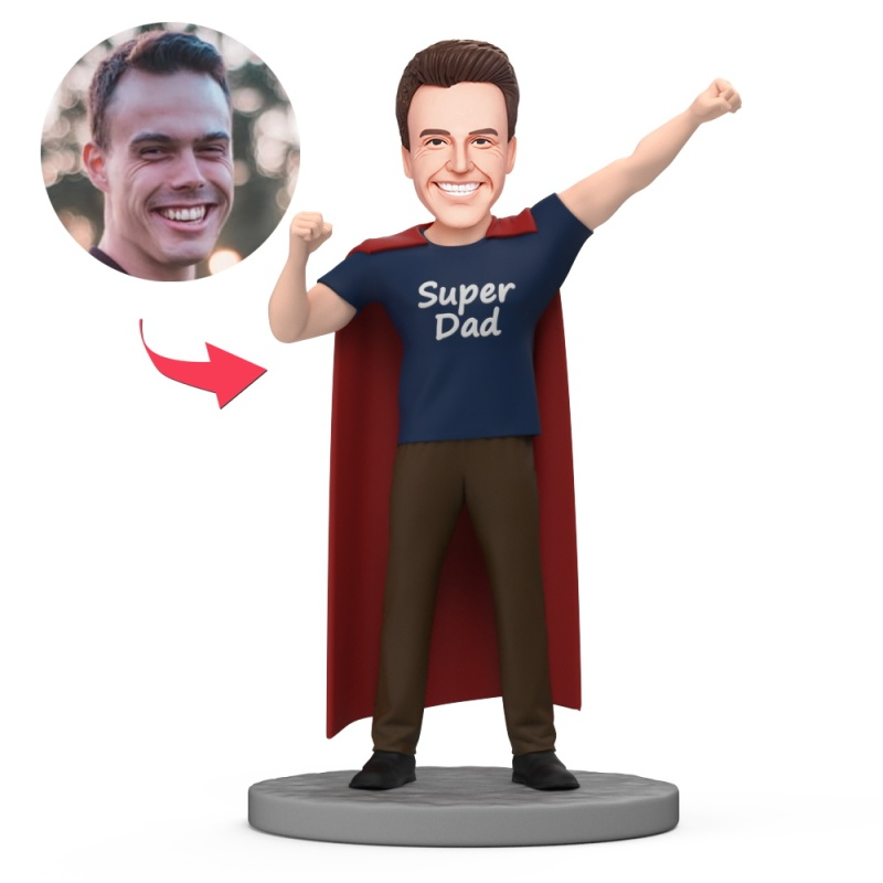 Super Dad With Red Cloak Custom Bobbleheads For Father, Custom Bobbleheads Husband | thepodmall
