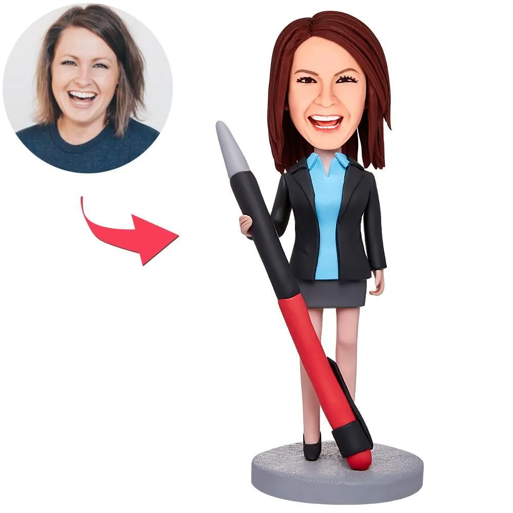 Female In Business Wear Custom Bobblehead With Engraved Text