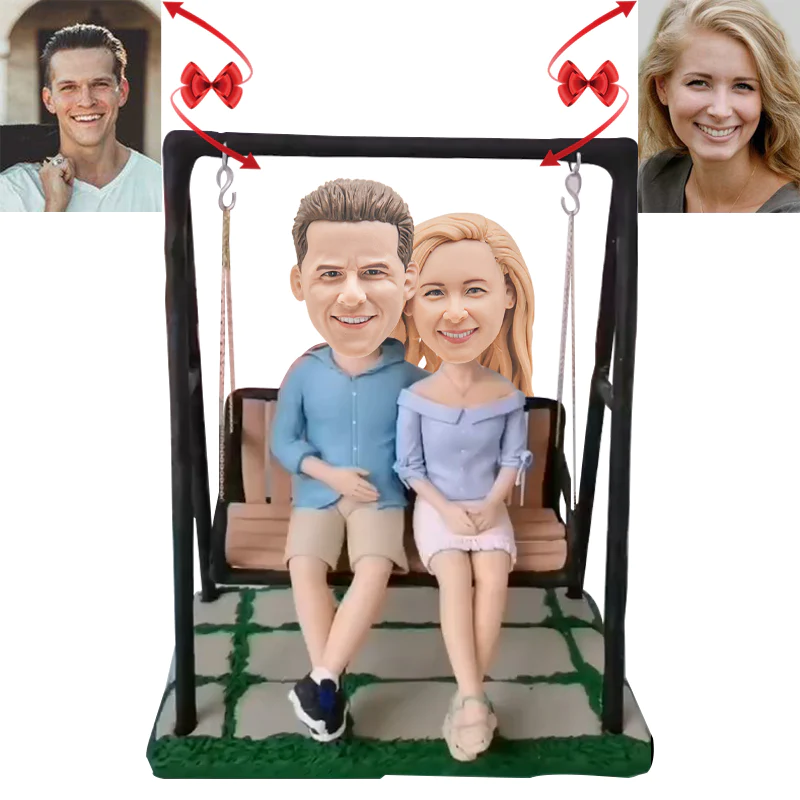 Lovers Sitting On The Hanging Chair Custom Bobblehead, Custom Bobbleheads Couple | thepodmall