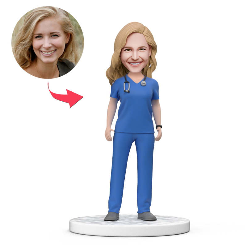 Female Doctor in Blue Scrubs Custom Bobbleheads For Woman, Custom Bobbleheads Female | thepodmall