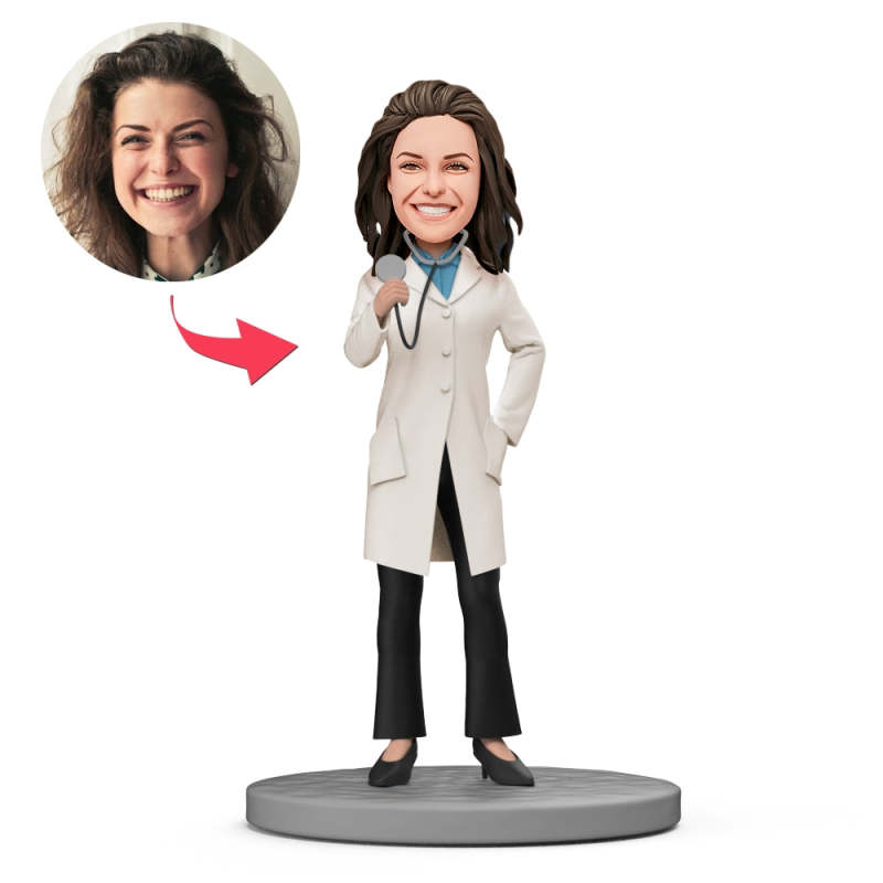 Pediatrician with Stethoscope in Hand Bobbleheads For Woman, Custom Bobbleheads Female | thepodmall