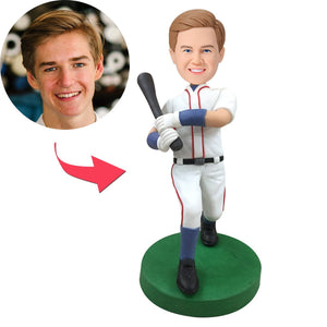 Baseball Batsman Wear White Clothes Custom Bobbleheads For Man, Custom Bobbleheads Husband | thepodmall