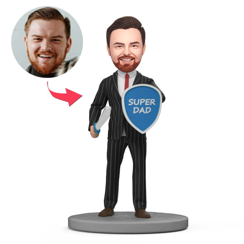 Super Dad With Shield and Sword Bobbleheads For Father, Custom Bobbleheads Husband | thepodmall