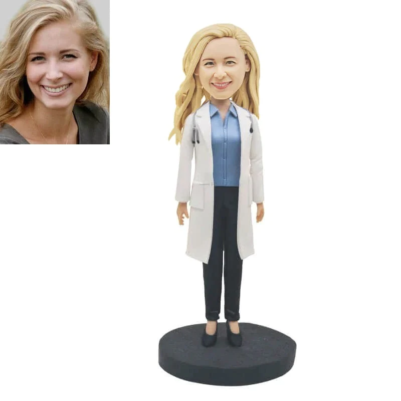 Female Doctor in Lab Coat with Stethoscope Custom Bobblehead, Custom Bobbleheads Female Doctor | thepodmall