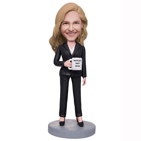 Business Woman Holding A Water Glass Custom Bobbleheads For Boss, Custom Bobbleheads Husband | thepodmall
