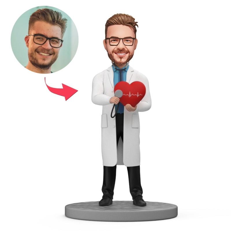 Cardiologist Holding Red Heart Custom Bobbleheads For Man, Custom Bobbleheads Husband | thepodmall