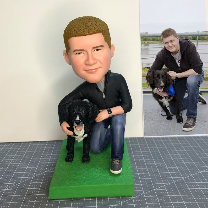 Fully Customizable Man With Dog Bobbleheads, Custom Bobbleheads Female | thepodmall