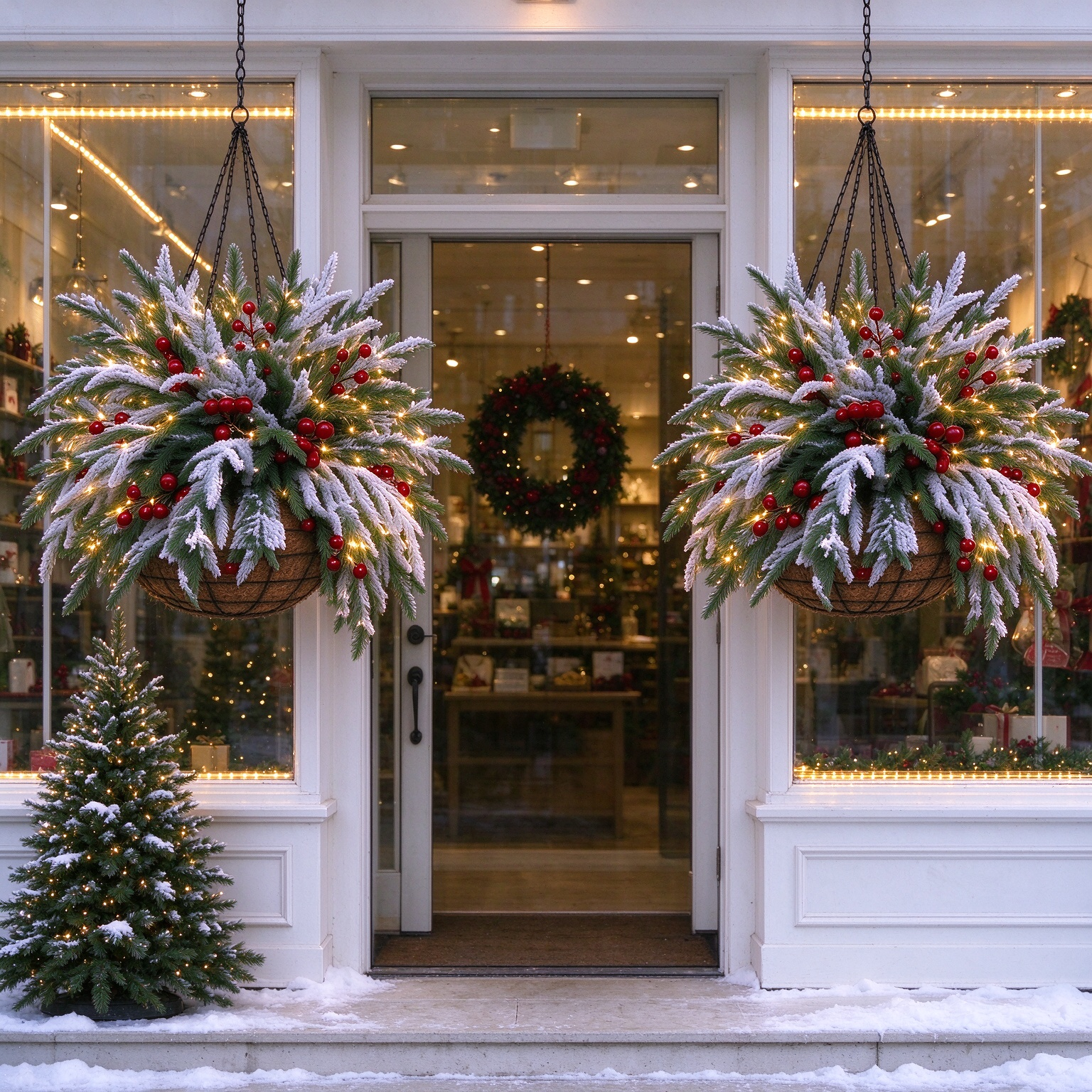 Christmas hanging basket displayed as holiday decor