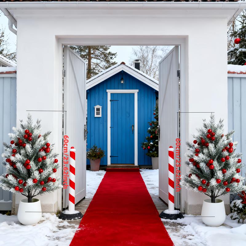 Two artificial pine trees with 14 red berries, evergreen decorations suitable for gardens, patios, and doorways - maintenance-free artificial cedar shrubs, weatherproof and durable, enhancing garden aesthetics.