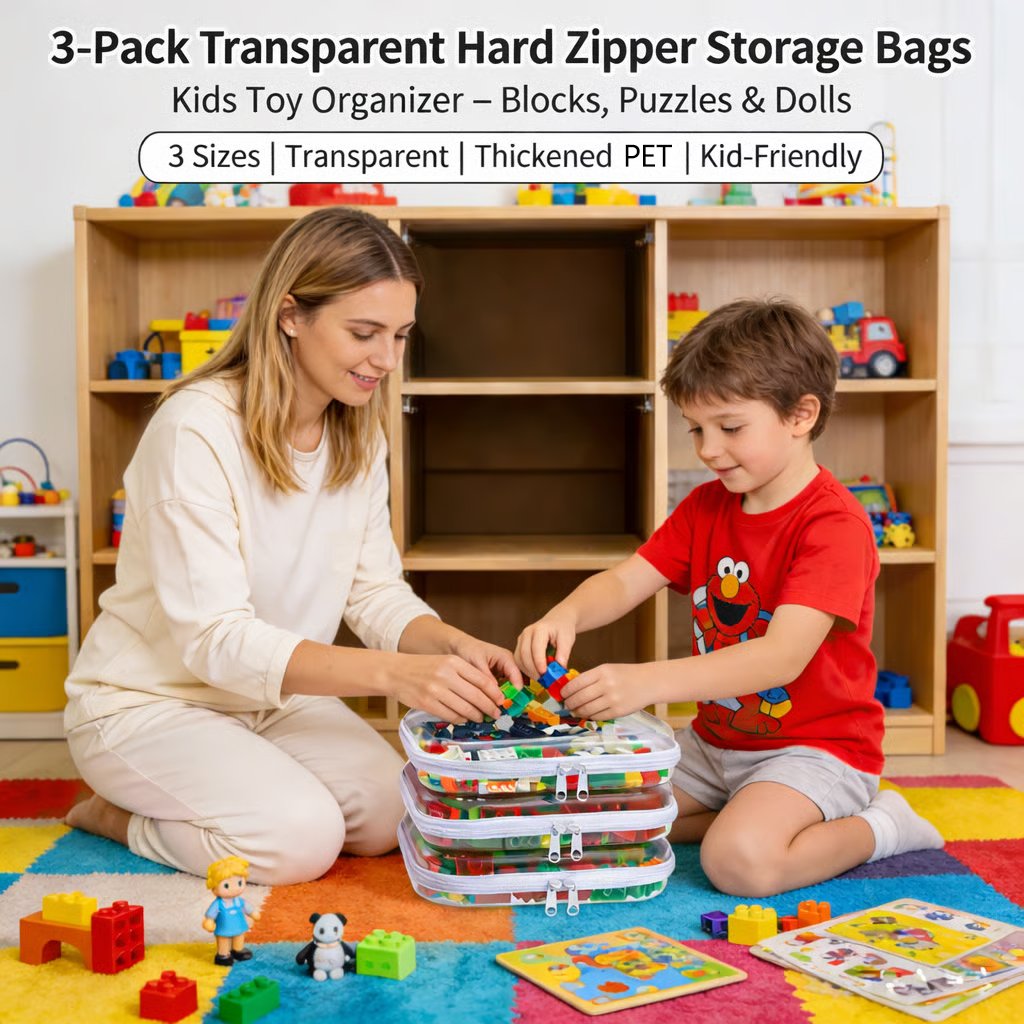 3-Pack Transparent Hard Zipper Storage Bags – Keep Your Essentials Organized, Wherever You Go! ✨
