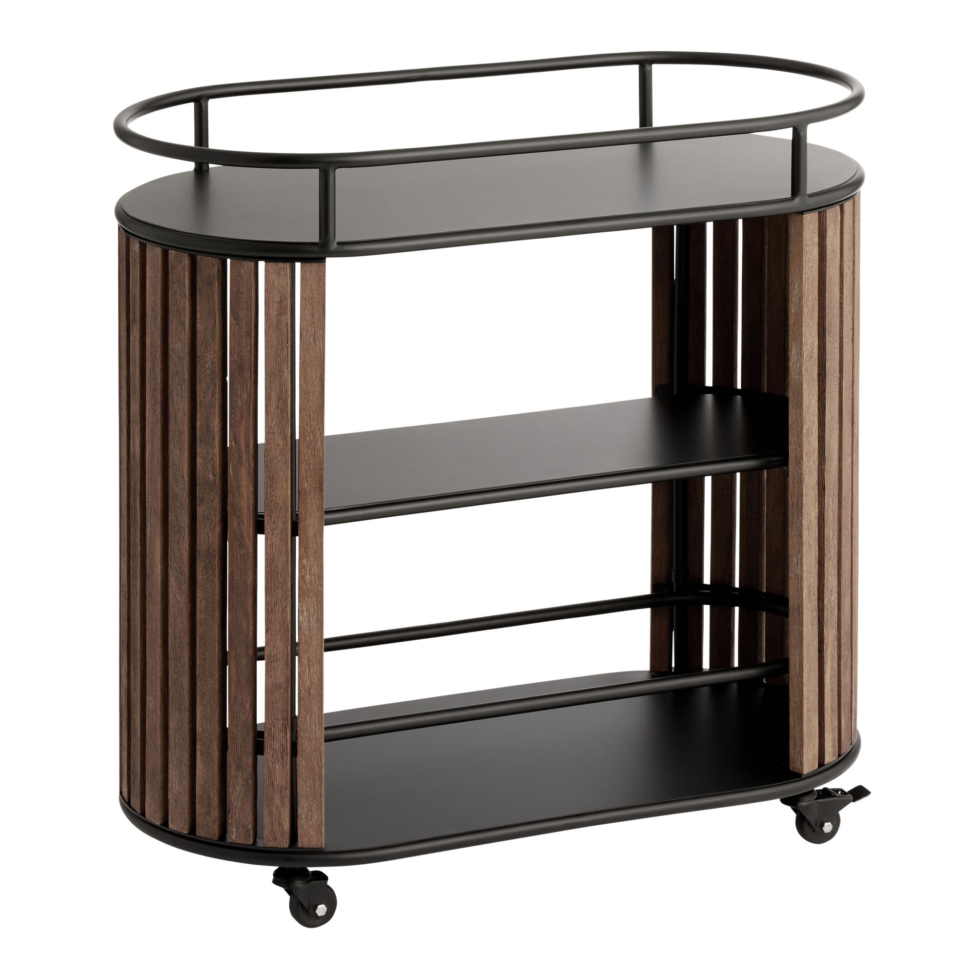 Oval Wood and Steel 3 Tier Outdoor Bar Cart