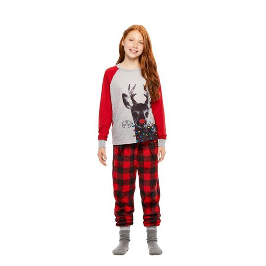 Family Matching Plaid Deer Print Christmas Pajamas Set(with Pet Dog Clothes)