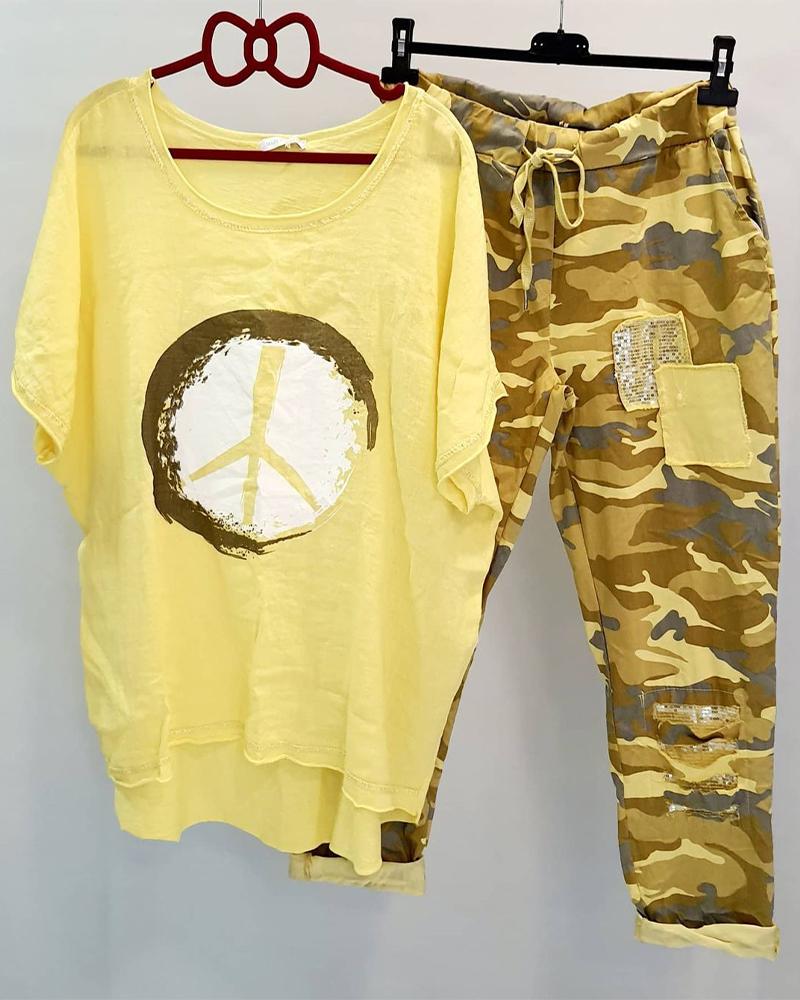 Camouflage Women's Printed Casual Two-piece Suit