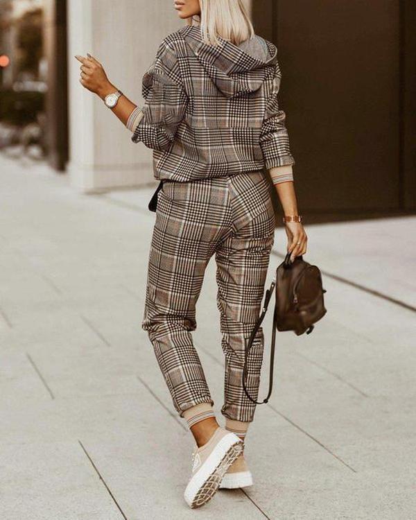 Plaid Days Casual Hoodie and Pants 2-Piece Set